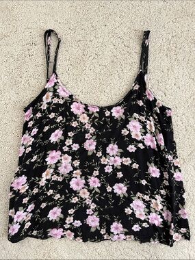 American Eagle Outfitters Black Cami with Pink Floral Print